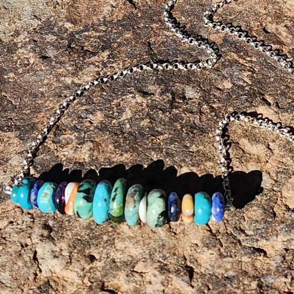 Sterling Silver Multi Gemstone Bar Necklace - Picture 9 of 16